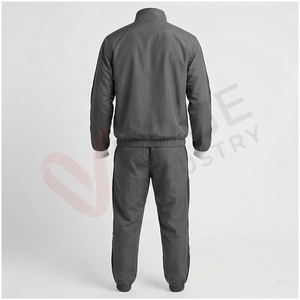 Ensemble de survêtement gris pour homme, manches longues, col montant, fermeture éclair sur le devant, logo, couleur unie, respirant, coupe classique, vêtements d'automne - Product Image 2