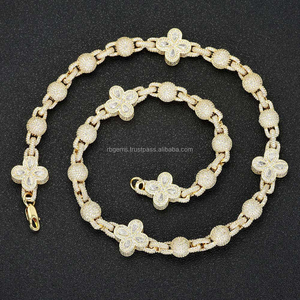 RB Gems Flower Pattern 925 Silver <b>Statement</b> <b>Necklace</b> Rhodium Plated Crystal Rhinestone Link Chain Unisex Luxury Jewelry - Product Image 3