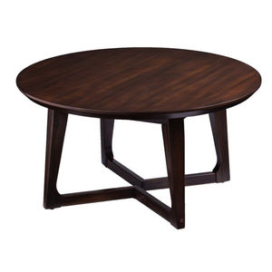 Mesa de Centro Redonda con Base de Metal y Tapa de Madera de Acacia, Color Marrón, Mesa Auxiliar para Decoración de Sala de Estar y Dormitorio - Product Image 1