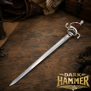 Espada de Rapír Medieval Antigua de Acero de Alto Carbono Forjada a Mano, con Empuñadura Curva Personalizada, Espada de Caballero Europeo, Dark Hammer - Product Image 3