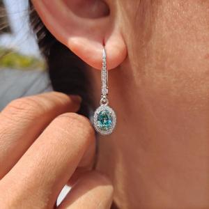 Green Oval Cut Diamond Drop Earrings with Round Cut Halo Stones Elegant Dangle Earrings Luxury Bridal Jewelry Statement <b>Gift</b> - Product Image 3