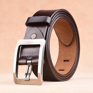 Ceinture Formelle en Cuir Véritable pour Homme, Cuir de Vachette, Couleur Unie, Boucle Rectangulaire à Ardillon Argenté, Style Professionnel Durable - Product Image 1