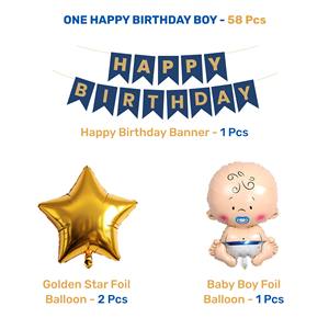 Kit de Décoration Joyeux Anniversaire ONE - Pack Combo 58 Pièces Bleu Or Blanc avec Ballons et Guirlande Lumineuse en Aluminium - Product Image 2