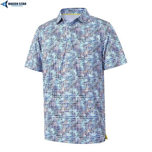 Men's Blue Short Sleeve Oxford Fabric Cotton Shirt Casual Button Front Regular Fit Breathable Woven Moisture Wicking Geometric - Product Image 5