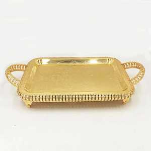 Elegant Gold Hammered Metal Serving <b>Tray</b> Rectangular Stainless Steel Food Platter with Square Handles Luxury Hotel Tableware - Product Image 6