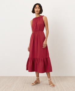 Robe midi d'été pour femme, sans manches, fluide, style bohème, longue, évasée, à volants, en coton, pour la plage et les fêtes - Product Image 2