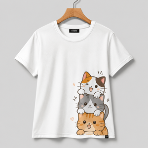เสื้อยืดคอกลมทรงหลวมลายการ์ตูนแมวสีฟ้าอ่อนสำหรับผู้หญิง F2WIN ผลิตจากผ้า Solana ระบายอากาศได้ดี เป็นมิตรกับสิ่งแวดล้อม เหมาะสำหรับฤดูใบไม้ผลิและฤดูร้อน สวมใส่สบายๆ - Product Image 4