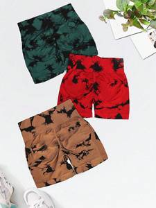 Custom <b>Puff</b> Printed Breathable 100% Cotton Tie-Dye Seamless High-Waist Ruched Scrunch Butt Fitness Yoga Shorts Wholesale - Product Image 2