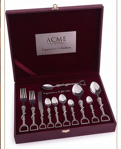 Ensemble de couverts uniques en acier inoxydable finition satinée, style équestre, pour dîner de luxe, mariage, hôtel et table. - Product Image 4