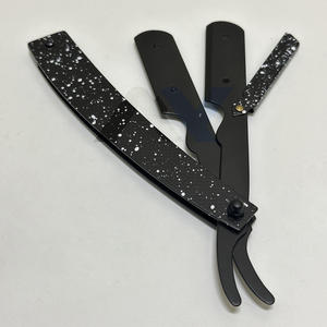 Cuchillo de Afeitar Recto de Acero Inoxidable con Bloqueo Oscilante, Diseño Texturizado, Estilo Gota de Pintura Blanca, Totalmente Negro, el Más Vendido - Product Image 6