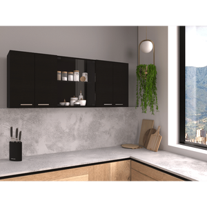 Oceana 150 Armadio a Doppia Anta con Vetro e Quattro Ripiani Interni Nero per Soggiorno di DEPOT E SHOP - Product Image 1