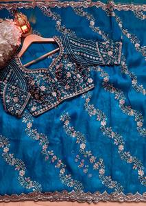 Women's New Tenncy Silk Designer Handwork Saree | Wedding Diwali Party Ethnic <b>Ankle</b>-Length Stretchable Wrinkle-Free Reversible - Product Image 4