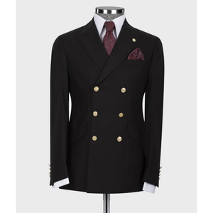 Costume de mariage et d'affaires formel pour homme, style italien, croisé, en laine, avec blazer et pantalon, col cranté, imprimé, grande taille, coupe ajustée - Product Image 2