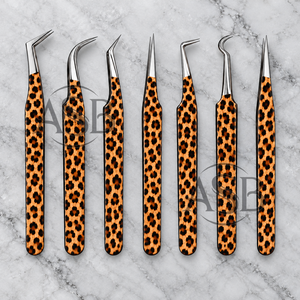 Grey Leopard Print 90 Degree Boot Skinny Stainless Steel Eyelash <b>Extension</b> Tweezers Custom Logo Straight Curved <b>Lash</b> Tweezers - Product Image 5