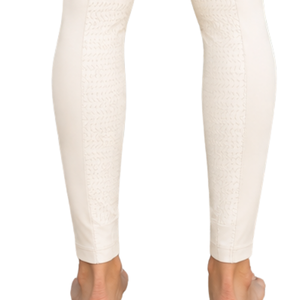 Leggings d'équitation pour femmes personnalisés, taille haute, blancs, extensibles, avec poche avant en tissu texturé - Product Image 4