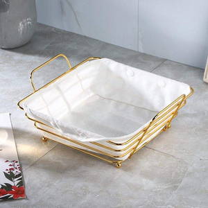 Cesta rectangular de metal con forro, cesta para pan, cesta para frutas, almacenamiento hueco para escritorio - Product Image 5