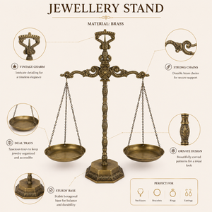 Support à bijoux de luxe en laiton antique, design balance, pour colliers, bagues, boucles d'oreilles, bracelets et décoration intérieure - Product Image 5