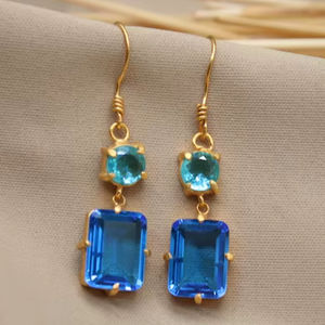 Pendientes de Topacio Azul y Zafiro Hechos a Mano, Plata de Ley 925, Chapados en Oro, Joyería Elegante, Regalo para Ella, Día de la Madre, Fiesta - Product Image 1