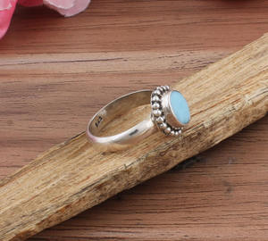 แหวนแต่งงานลาร์ิมาแท้ เงินแท้ 925 ดีไซน์คลาสสิก ประดับลูกปัดแบบจุด ทำด้วยมือ ประดับพลอยสีน้ำเงิน จากสาธารณรัฐโดมินิกัน - Product Image 2