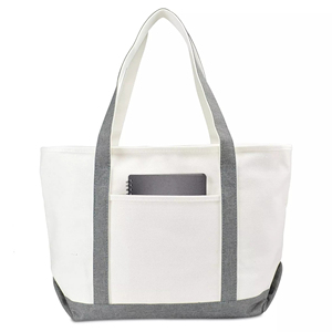 Bolsa de lona blanca grande con asas y base grises, reutilizable, para compras. - Product Image 4