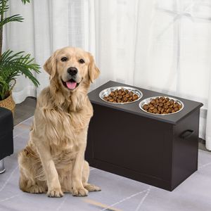 Stazione di Alimentazione Automatica per Cani XL Marrone Scuro con 2 Ciotole in Acciaio Inox Forma Rettangolare per Animali Domestici di Taglia Grande da Viaggio - Product Image 2