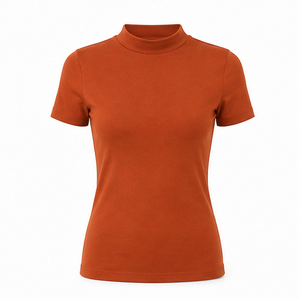Camiseta Personalizada de Manga Corta con Cuello Redondo para Mujer, Color Naranja Óxido, Corte Clásico Ajustado, en Jersey de Algodón Suave y Elástico - Product Image 1