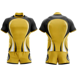 Conjunto de Camiseta de Fútbol Sublimada Personalizada para Hombre, Color Amarillo y Negro, Manga Corta, Absorbe la Humedad, Ajustada, Ropa Deportiva - Product Image 1