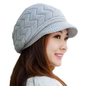 Gorro de invierno cálido para mujer con visera, gorra de punto chevron estilo Newsboy con ala, gorro suave y holgado tipo Cabbie, gorro térmico para esquí al aire libre - Product Image 1