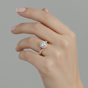 Anillo de Compromiso con Diamante Cultivado en Laboratorio, Oro de 14K, Diseño de Halo de Tulipán, Corte Redondo, Fabricante de Joyería Personalizada, OEM, ODM - Product Image 6