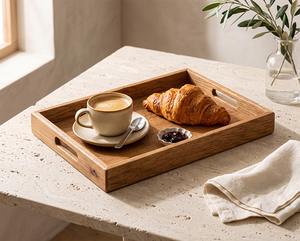 Plateau de service et de rangement moderne en acacia avec poignées, finition polie, pour bureau, restaurant, hôtel, maison - Product Image 4