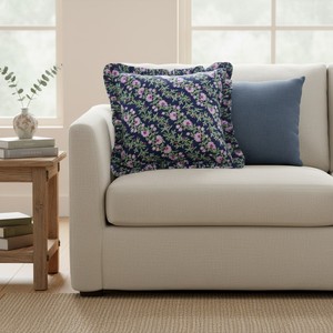 Decorative Floral Print Cushion <b>Cover</b> in Navy Blue 16x16 Inch for <b>Sofa</b> Home Cafe and Hospitality Interiors Luxury Home Linen - Product Image 4