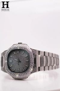 Reloj de pulsera de lujo para hombre, personalizado al por mayor, con diamantes incrustados, bisel octogonal, índices tipo bastón y esfera pavé, de acero inoxidable - Product Image 4