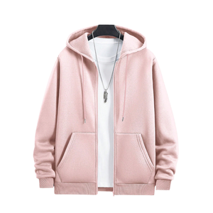 Sudadera con capucha para hombre con cremallera, informal, de manga larga, con cordón, bolsillos tipo canguro, puños y dobladillo acanalados, 100% algodón, tejido suave. - Product Image 1