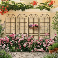 Ensemble de treillis de jardin en métal noir thermolaqué, design décoratif à motifs, panneaux de support pour plantes grimpantes, imperméables, pour mur extérieur