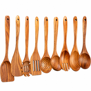 Ensemble de cuillères de cuisine en bois d'acacia, ustensiles de cuisine écologiques, spatule en bois, louche et fourchette à salade pour la maison et les restaurants - Product Image 3