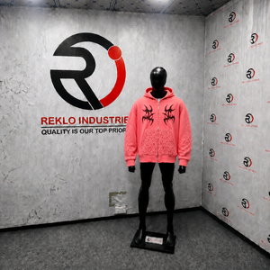 Heavyweight Coral Pink Oversized Zip Up Hoodie Gothic Tribal With Punk Inspired Apparel Alternative Streetwear Artistic Tribal - Product Image 3
