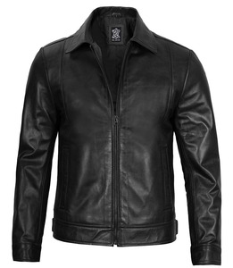 Chaquetas de Cuero Genuino Personalizadas para Hombre |   Ropa Exterior de Piel de Cordero Negra de Primera Calidad |   Estilos Harrington y Biker Disponibles |   Marca Privada OEM M - Product Image 5