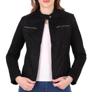 Chaqueta de Cuero para Mujer con Cuello Alto y Color Sólido, Diseño y Talla Personalizados - Product Image 1