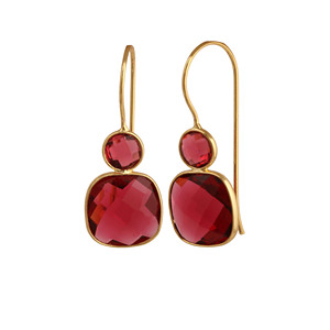 Boucles d'oreilles pendantes en quartz rose plaqué or pour femme, serti géométrique, style classique, bijoux de fête - Product Image 1