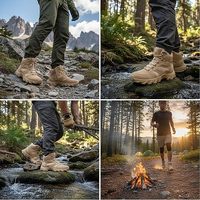 Botas de Senderismo para Hombre, de Cuero, Impermeables, con Cierre de Cordones, Ligeras y Cómodas para Trabajo y Excursionismo