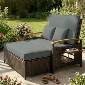 Sofá Cama Gris para Exteriores, Conjunto de Muebles para Terraza, Patio y Jardín - Product Image 1
