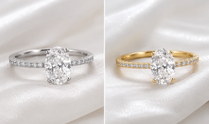 Bague de fiançailles en diamant de laboratoire taille ovale, or 14K 18K, avec pavé d'accentuations, solitaire, bijoux de mariage pour femme - Product Image 4