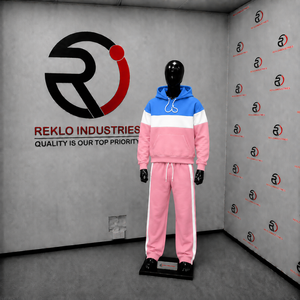 Conjunto de Sudadera con Capucha y Pantalones Deportivos para Hombre, Diseño Color Block en Rosa, Azul y Blanco, Estilo Casual, Deportivo, en Oferta - Product Image 3