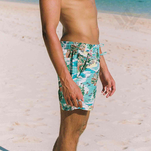 Shorts de bain imprimés pour hommes, séchage rapide, cordon de serrage, taille mi-haute, décontractés, avec poches latérales - Product Image 5