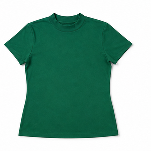 T-shirt personnalisé vert émeraude pour femme, coupe ajustée, col montant, manches courtes, en jersey léger de coton et élasthanne - Product Image 6