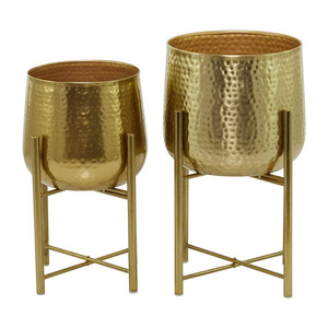 Jardinière en métal chromé de designer avec support en fer, pot de fleurs de luxe sur pied pour maisons et jardins modernes - Product Image 2