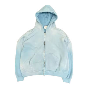 เสื้อฮู้ดโอเวอร์ไซส์สีฟ้าอ่อนสำหรับผู้ชาย ผ้าฝ้าย 100% เฟรนช์เทอร์รี่ ย้อมสีแบบเอซิดวอช เป็นมิตรต่อสิ่งแวดล้อม สวมใส่สบายๆ ในฤดูใบไม้ร่วง - Product Image 1