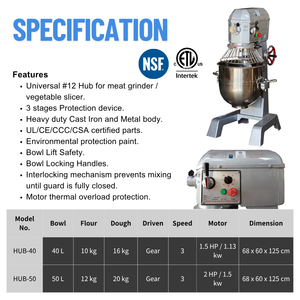 Amasadora Planetaria de 50 Litros para Masa de Pizza, Equipo de Panadería Comercial, Máquina para Hacer Pan - Product Image 2