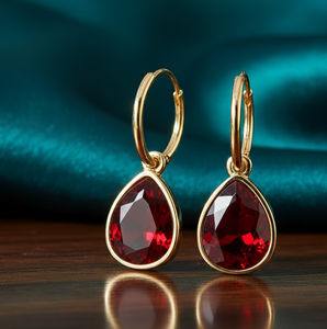 ต่างหูทรงลูกแพร์ประดับโกเมนไฮโดร ยาว 5 นิ้ว ต่างหูแบบโดดเด่น เงินแท้ 925 ชุบทอง 18K เครื่องประดับงานแต่งงาน ราคาขายส่ง - Product Image 2