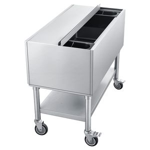 Contenitore per Ghiaccio Commerciale da 100,7 Qt in Acciaio Inox con Coperchio Scorrevole e Portabottiglie - Product Image 1